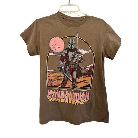Star Wars Men Brown The Mandalorian Graphic Print Cosplay Earthy T-Shirt Size Sm - Picture 1 of 8